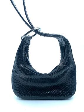 Gucci Rare Python Black Snake-Embossed Mini Baguette Vintage Bag